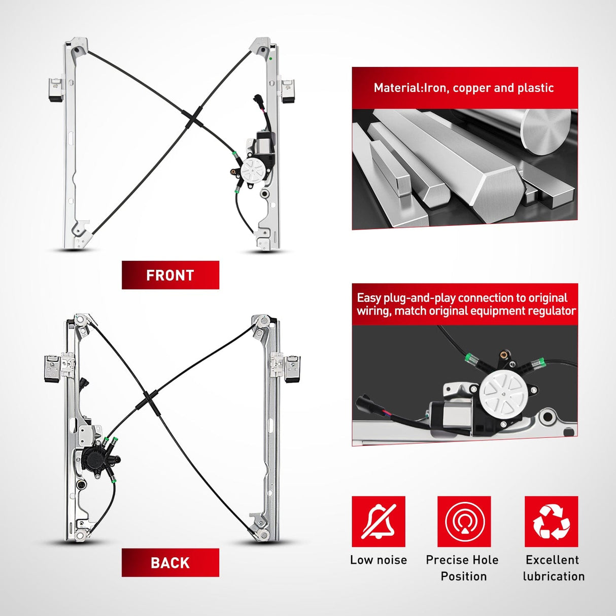 Window Regulator 741-443 Power Window Regulator Front Passenger with Motor Compatible with Chevrolet Silverado 1500 2007-2013 Tahoe GMC Yukon Sierra 1500 2007 2008 2009 2010 2012 2013