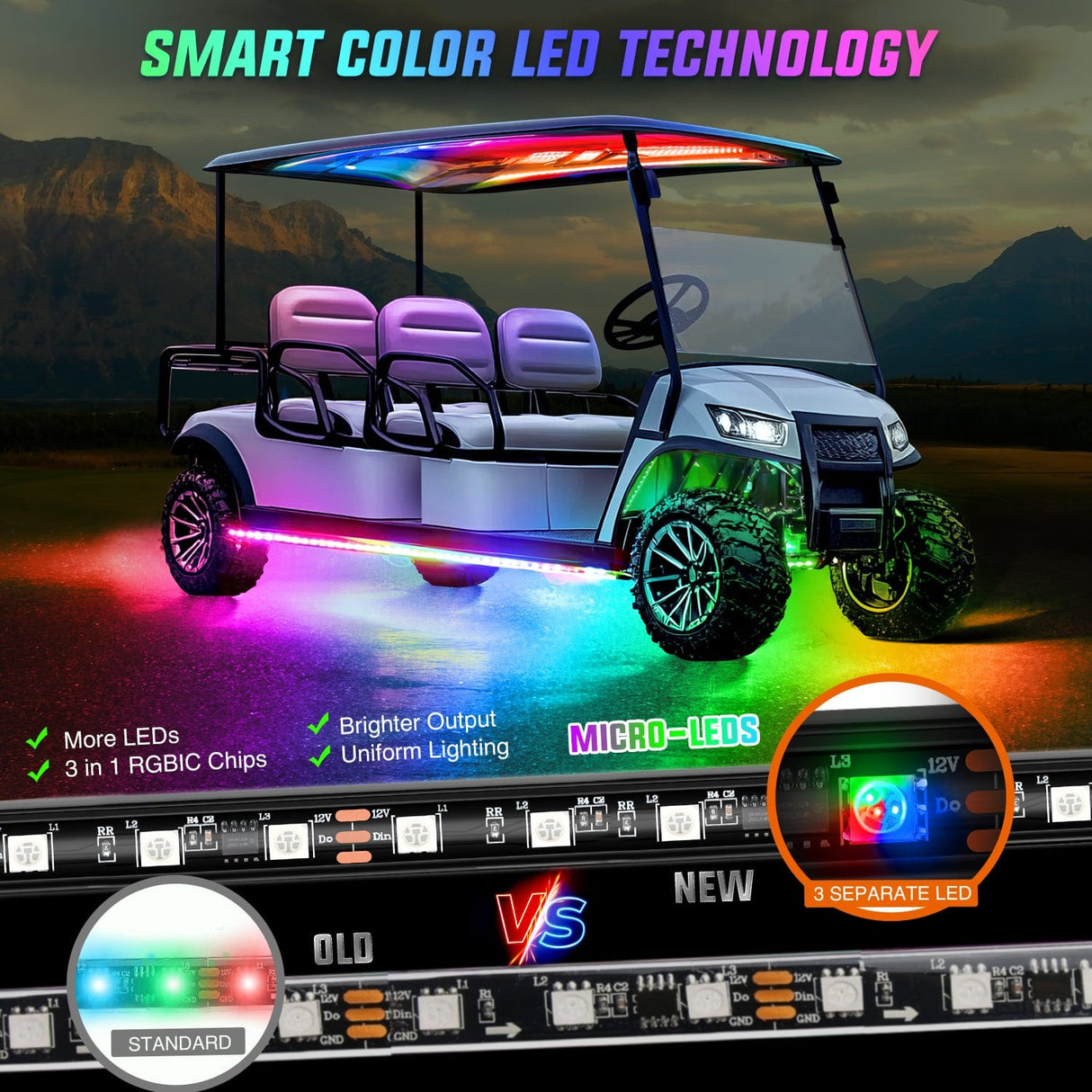 Led light Strip 6Pcs Golf Cart Underglow Light Kit for EZGO Yamaha Club Car