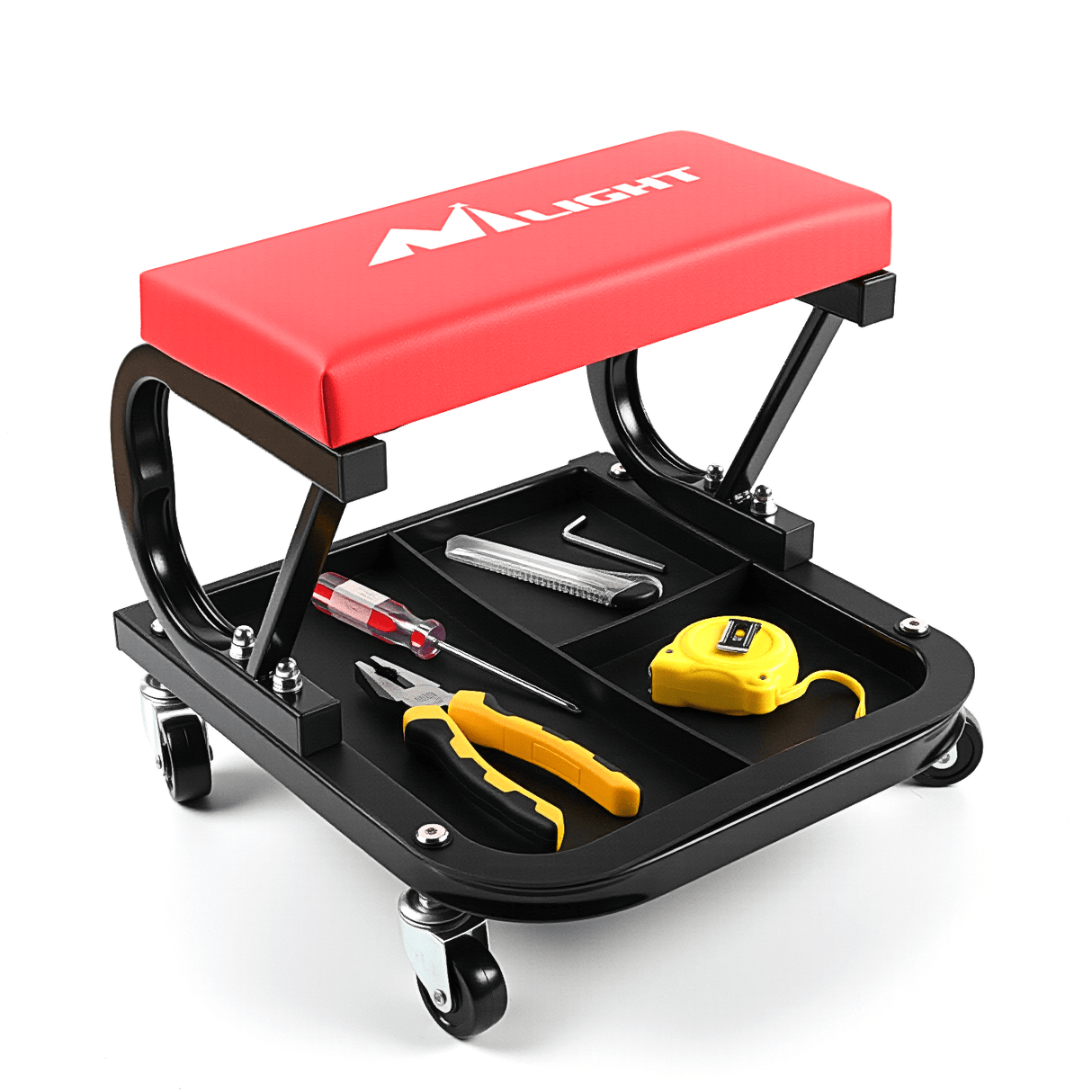 Creeper Seat 260 LBS Capacity Red Rolling Mechanic Padded Seat with Tool Tray Storage