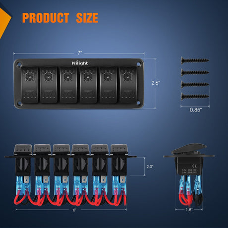 Rocker Switch 6Gang Aluminum 5Pin ON/Off Rocker Switch Panel Purple