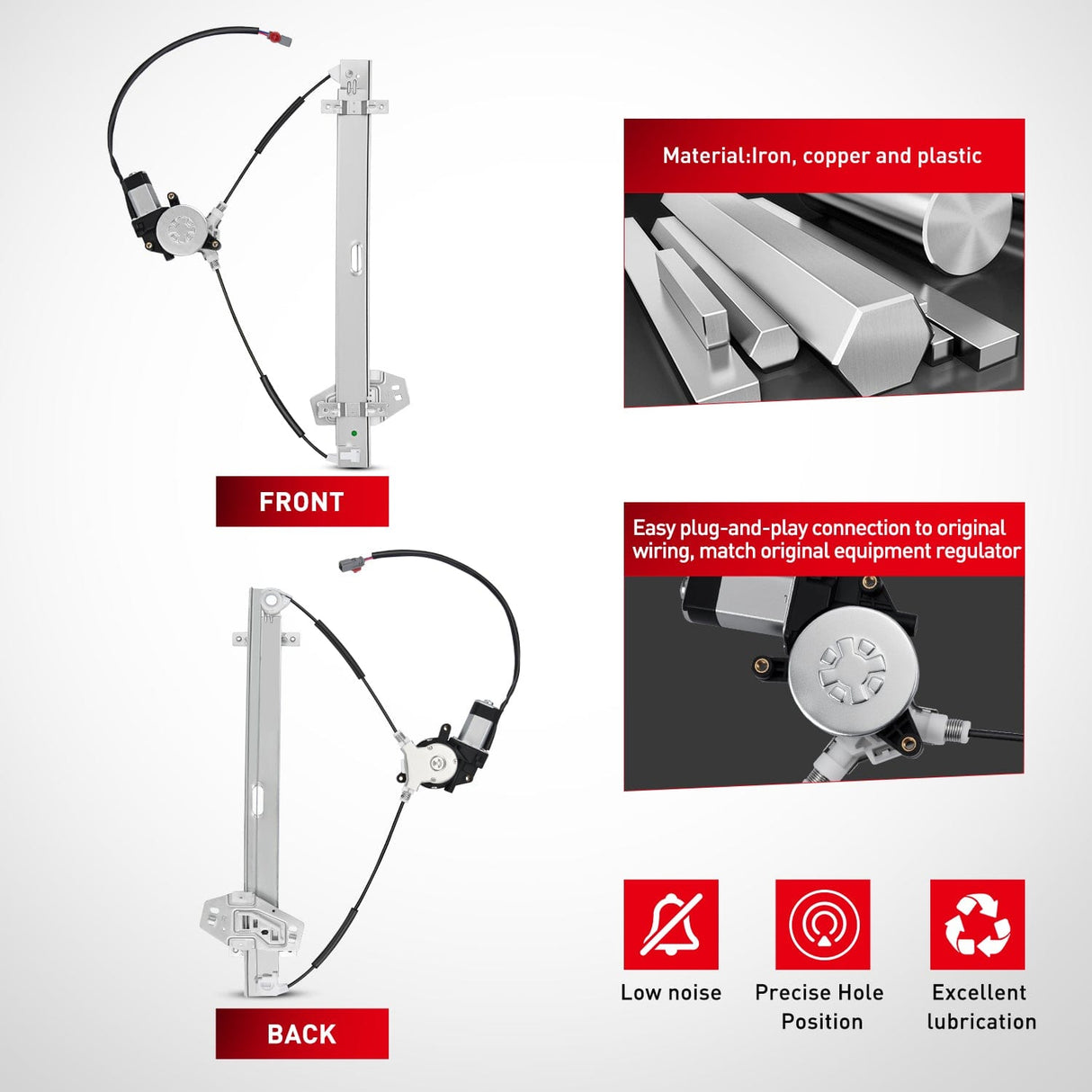 Window Regulator Power Window Regulator with Motor Assembly Replacement for Honda Pilot 2003 2004 2005 2006 2007 2008, Front Passenger Side, 748-130