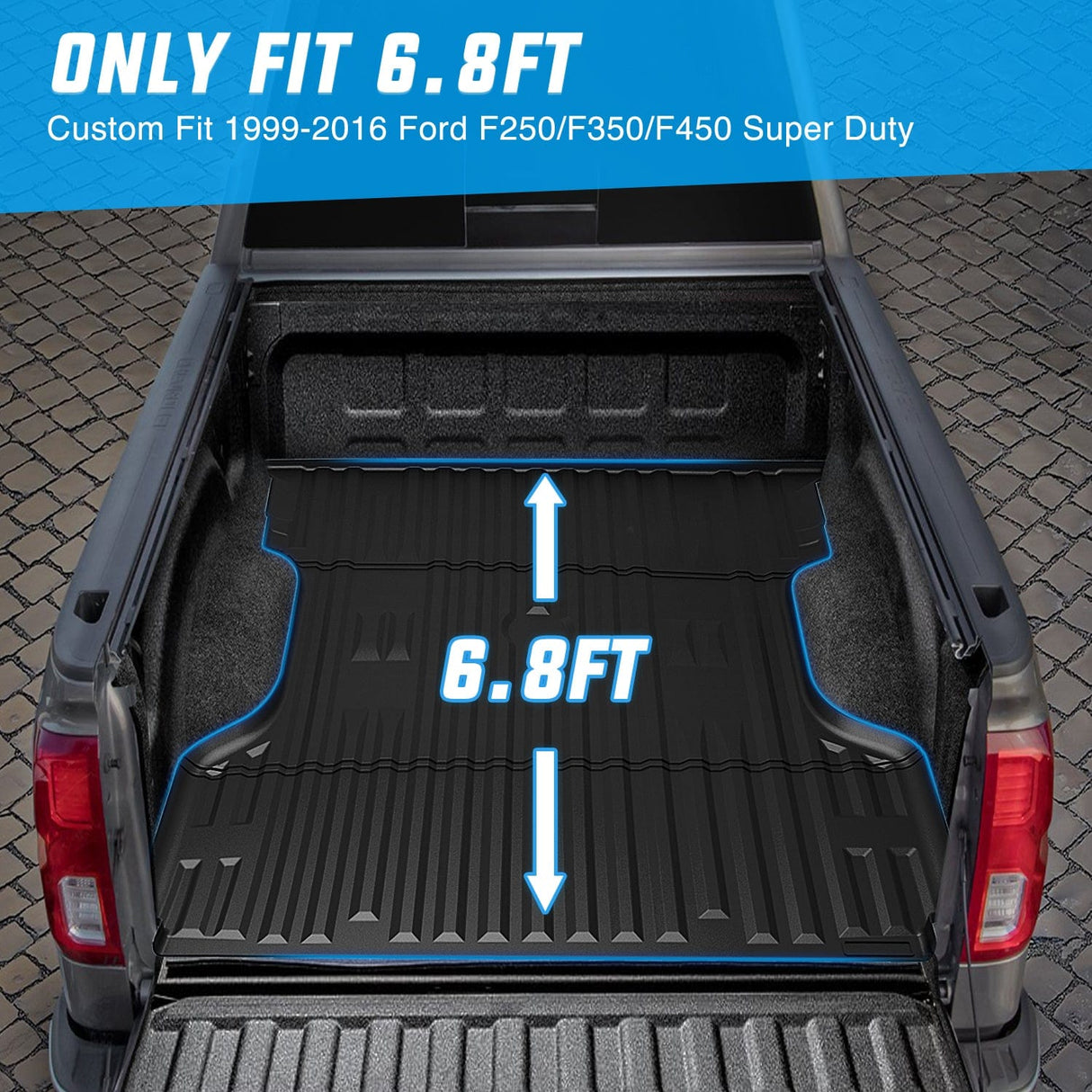 Truck Bed Mat 6.8ft Rubber Short Trunk Bed For 1999-2016 Ford F250/F350/F450 Super Duty, TPE Heavy-Duty Pick-up Bed Liner for 1999-2016 Ford F Accessories, Anti-Slip Texture, All Weather Protection