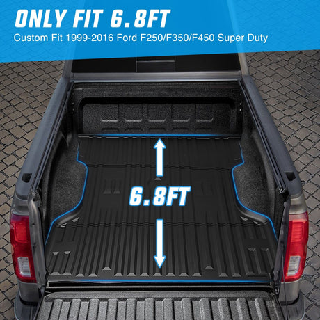 Truck Bed Mat 6.8ft Rubber Short Trunk Bed For 1999-2016 Ford F250/F350/F450 Super Duty, TPE Heavy-Duty Pick-up Bed Liner for 1999-2016 Ford F Accessories, Anti-Slip Texture, All Weather Protection