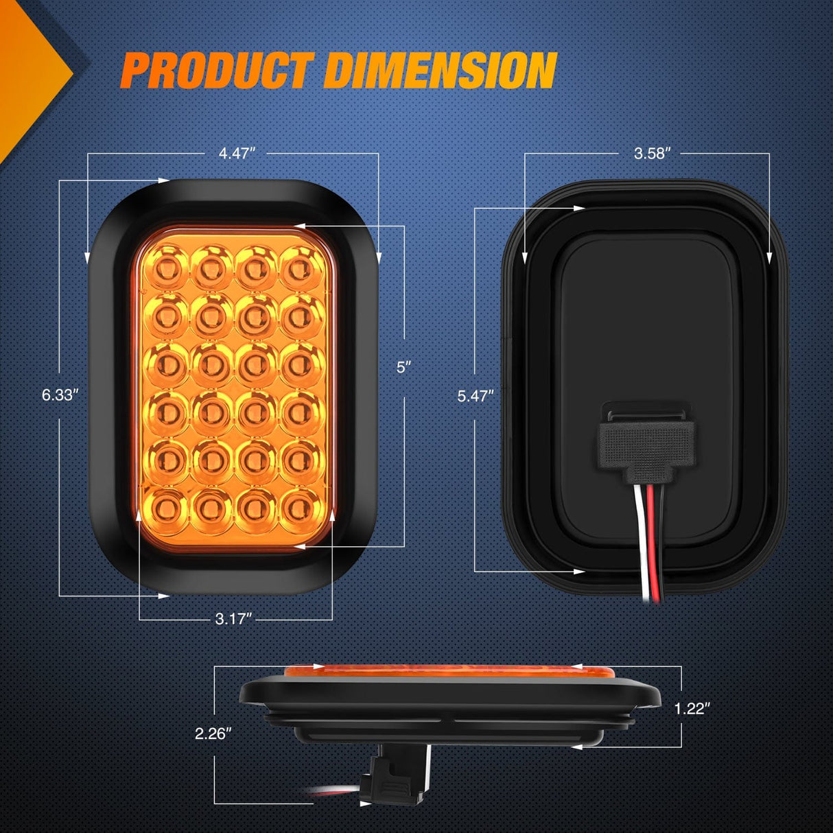 Tail Brake Turn Reverse Lights 2 Pcs 5 X 3 Inch 24 Led Amber Rectangular Trailer Tail Light