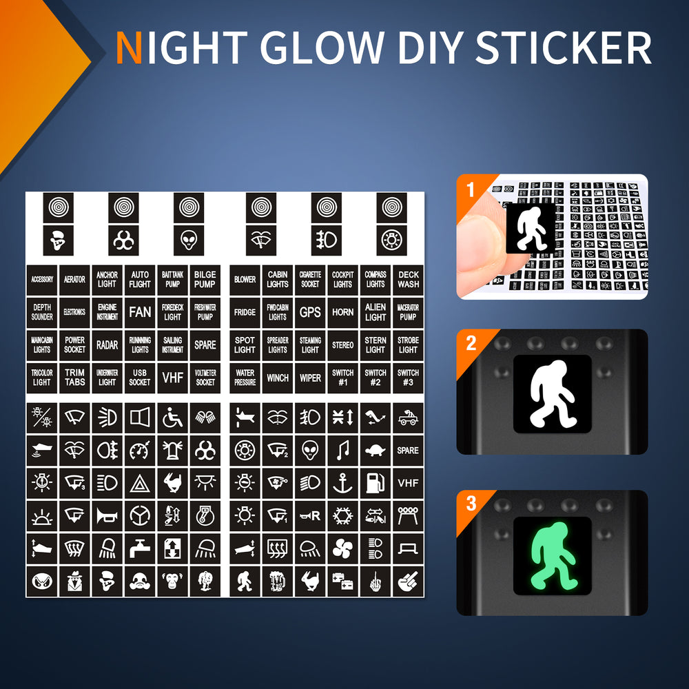 Nlight 249PCS Night Glow Sticker for Rocker Switch Panel DIY Luminous Pattern Text Label in The Dark Toggle for Dashboard Boat RV Car Truck Vehicle