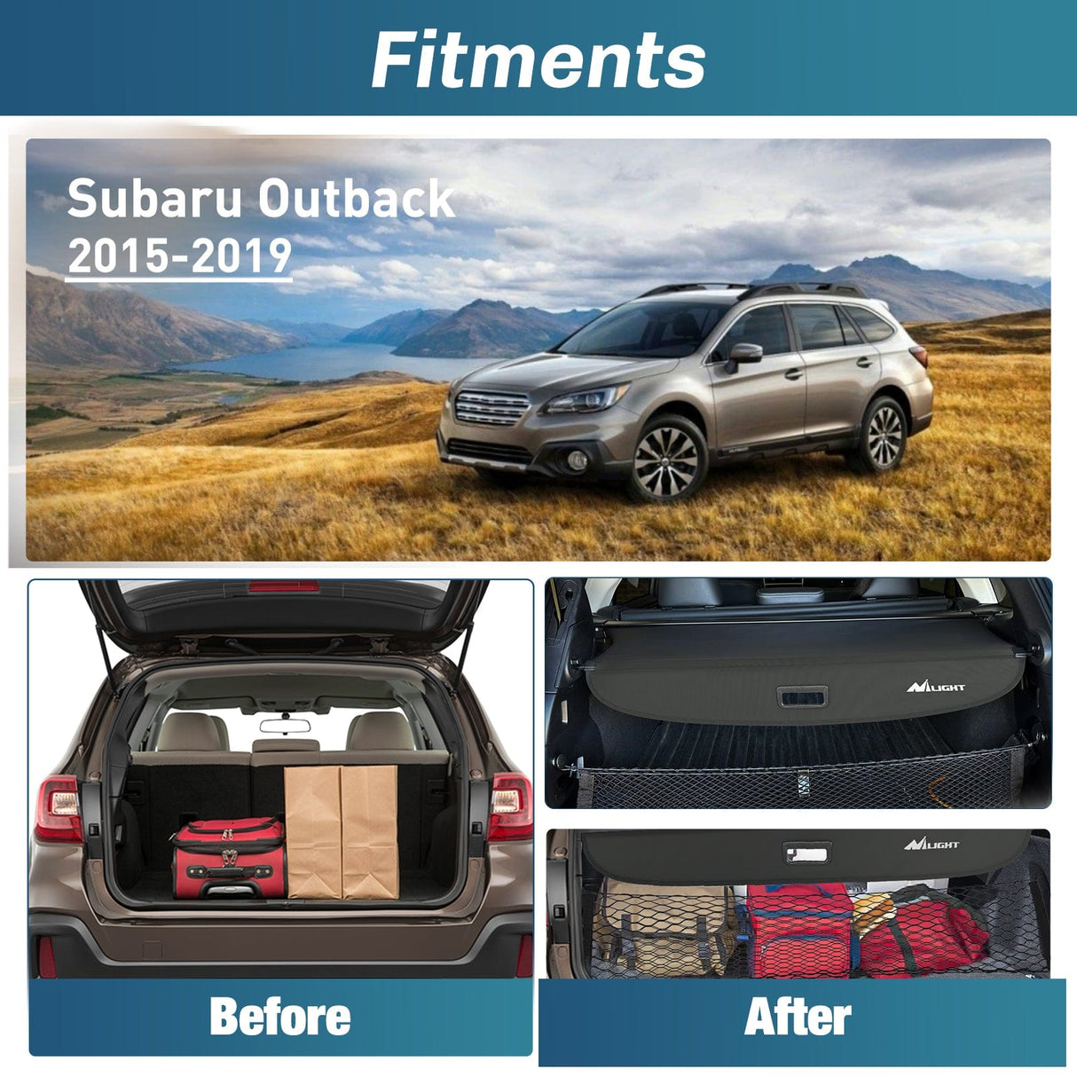 Trunk Cargo Cover 2015 2016 2017 2018 2019 Subaru Outback Retractable Trunk Cargo Cover With Trunk Storage Net