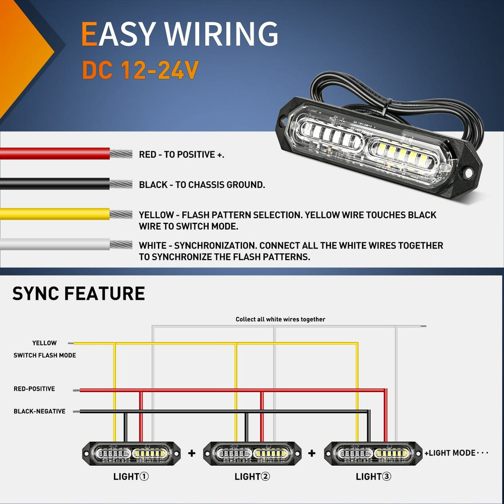 Surface Mount Strobe Lights 8PCS 12LED Red White Emergency Strobe Lights
