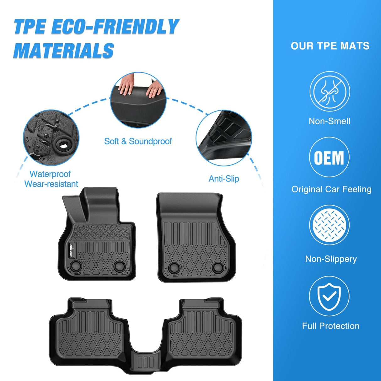 Floor Mat TPE Floor Mats for Mini Countryman F60 (Not for Manual Transmission) 2017 2018 2019 2020 2021 2022 2023 2024 All Weather Custom Fit Heavy Duty Floor Liners