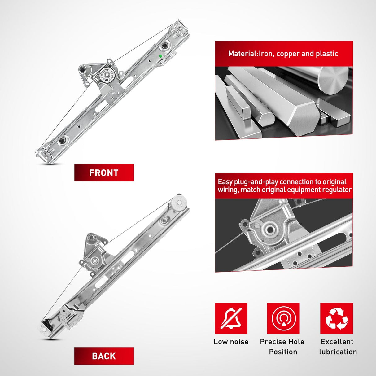 Window Regulator 740-480 Rear Driver Side Window Regulator with Motor, Compatible with 1999–2005 BMW E46 323i 328i 325i 325xi 330i 330xi (Sedan/Wagon Only), Power Window Lift Assembly, OE Replacement
