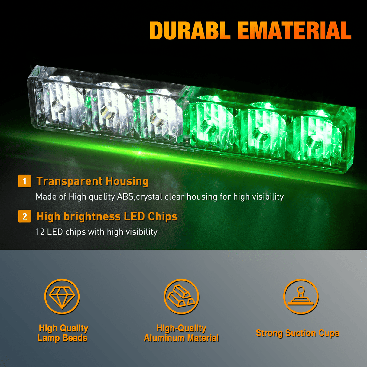 Led Strobe Light 12LED Emergency Strobe Traffic Advisor Light Bar 2 in 1 Green White Dash Warning Safety Flashing Lights Front/Rear Windshield Construction Lights for Trucks Cars Plow Police Vehicles