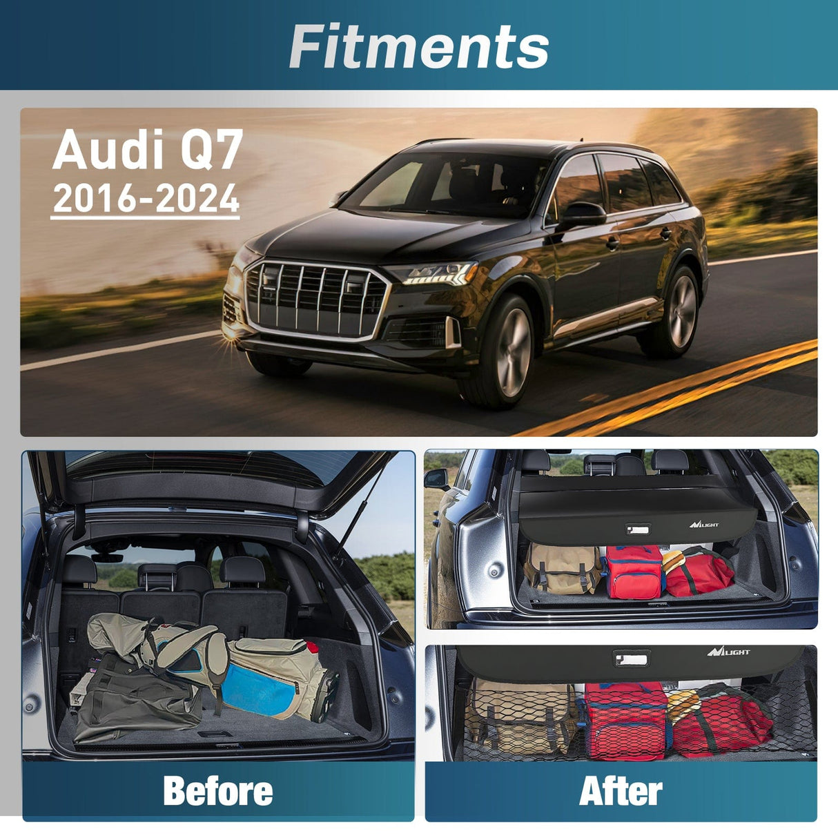 Trunk Cargo Cover 2016 2017 2018 2019 2020 2021 2022 2023 2024 2025 Audi Q7 Retractable Trunk Cargo Cover With Trunk Storage Net