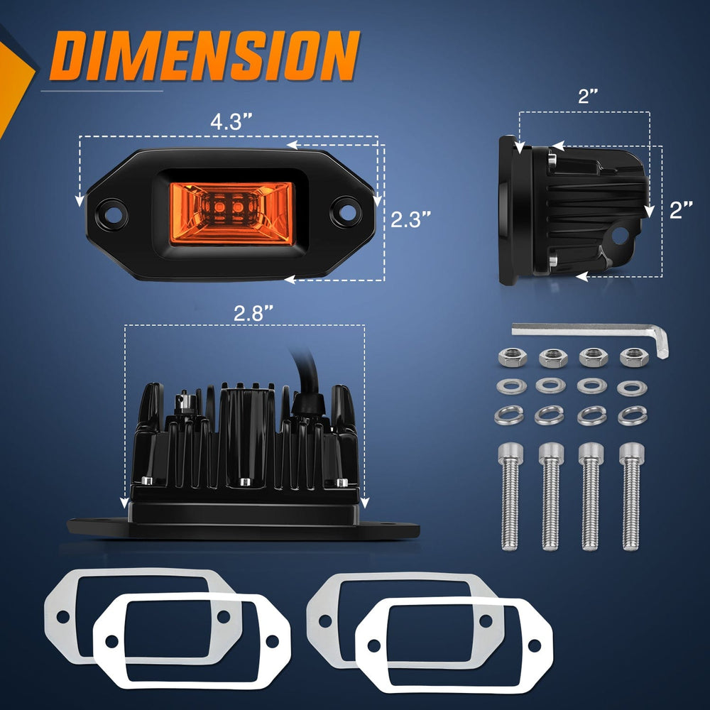 LED Work Light 4.5Inch 20W Flush Mount Amber Flood LED Work Light (Pair)