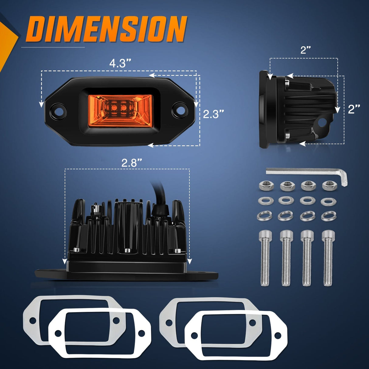 LED Work Light 4.5Inch 20W Flush Mount Amber Flood LED Work Light (Pair)
