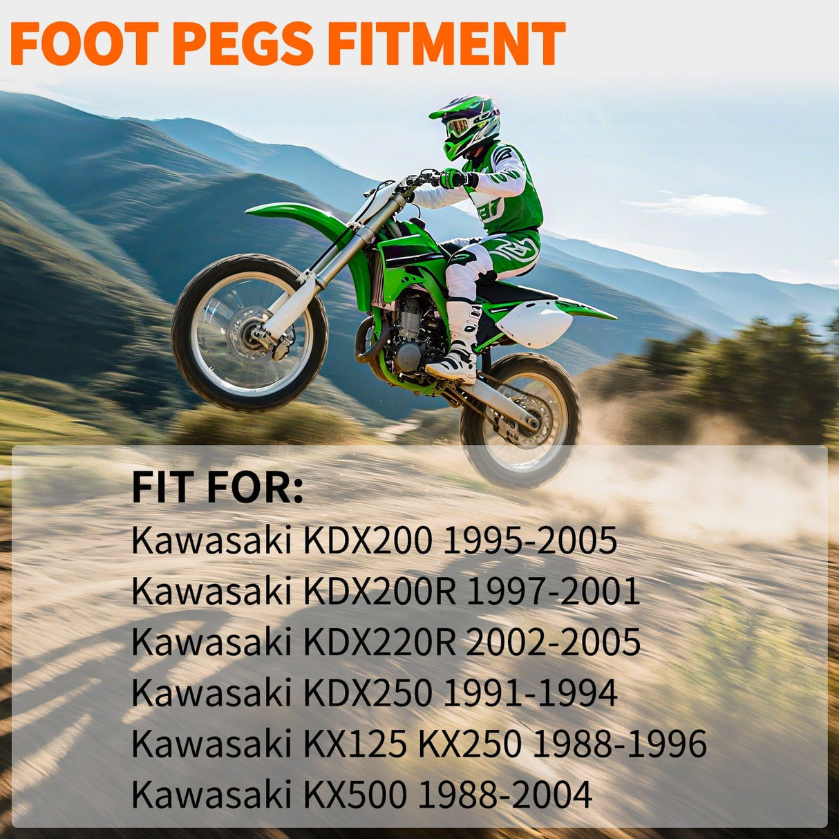 Motorcycle Foot Pegs Motorcycle Foot Pegs Dirt Bike Footpegs Fit for Kawasaki KDX200 1995-2005 KDX200R 1997-2001 KDX220R 2002-2005 KDX250 1991-1994 KX125 KX250 KX500 Heavy Duty CNC Foot Rests Pegs Pedal, Green