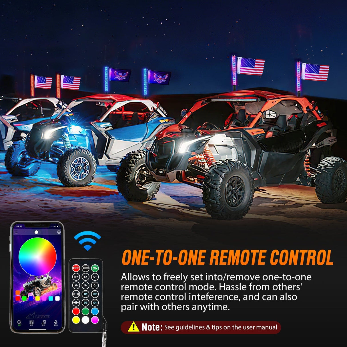 LED Whip Light 2Pcs 2FT Spiral Antenna Bluetooth Remote App Control Led Fat Whip Light