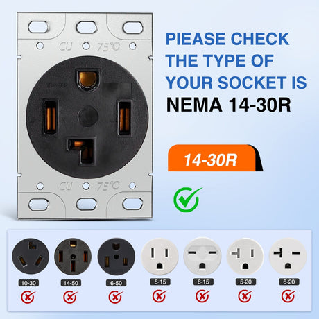 RV Parts 50FT EV Dryer Extension Cord 4 Prong 30 Amp NEMA 14-30P 14-30R Old Cable Heavy Duty 10 Gauge Pure Copper Wire UL Listed 125/250V for Level 2 Using30 Amp 25FT 4 Prong EV Dryer Extension Cord
