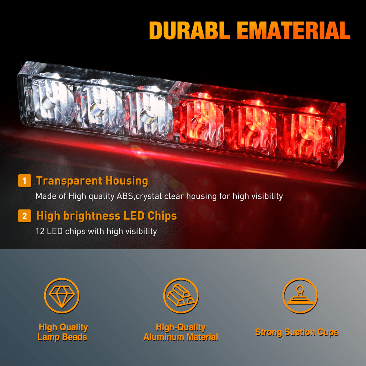 Led Strobe Light 12LED Emergency Strobe Traffic Advisor Light Bar 2 in 1 Red White Dash Warning Safety Flashing Lights Front/Rear Windshield Construction Lights for Trucks Cars Plow Police Firefighter Vehicles