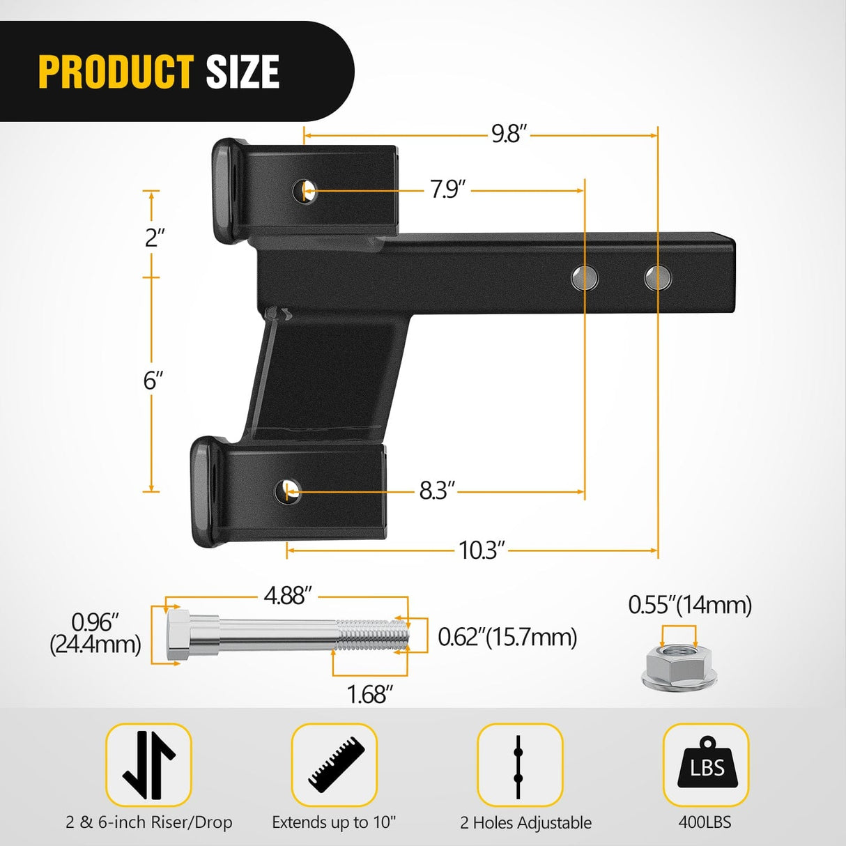 Trailer Hitch 2 Inch Trailer Dual Hitch Receiver with 2 & 6Inch Rise or Drop