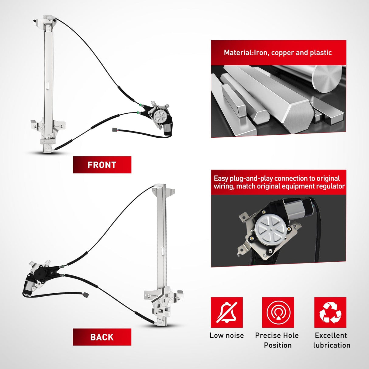 Window Regulator 741-587 Power Window Regulator/Motor Front Passenger Side Compatible with 2003-2014 Ford E150 E250 Econoline E350 E450 E550 Super Duty 2005 2006 2007 2008 2009 2010 2011 2012 2013 2014