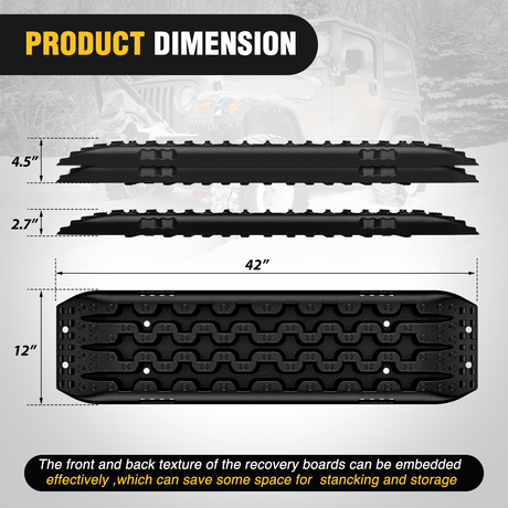 Traction Boards Off-Road Recovery Traction Boards For 4WD 4X4 with 2PCS Mounting kit Zipper Bag 2 leashes (Black)