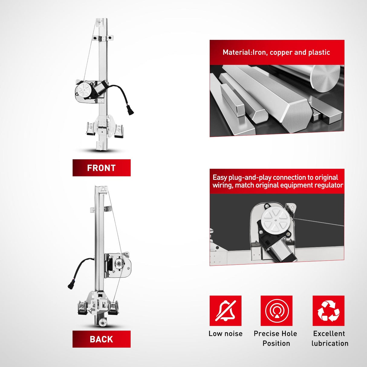 Window Regulator Power Window Regulator/Motor Rear Passenger Side Compatible with Chevrolet Silverado/GMC Sierra 1500 2500 HD 3500 HD 2007 2008 2009 2010 2011 2012 2013,Rear Right,741-389
