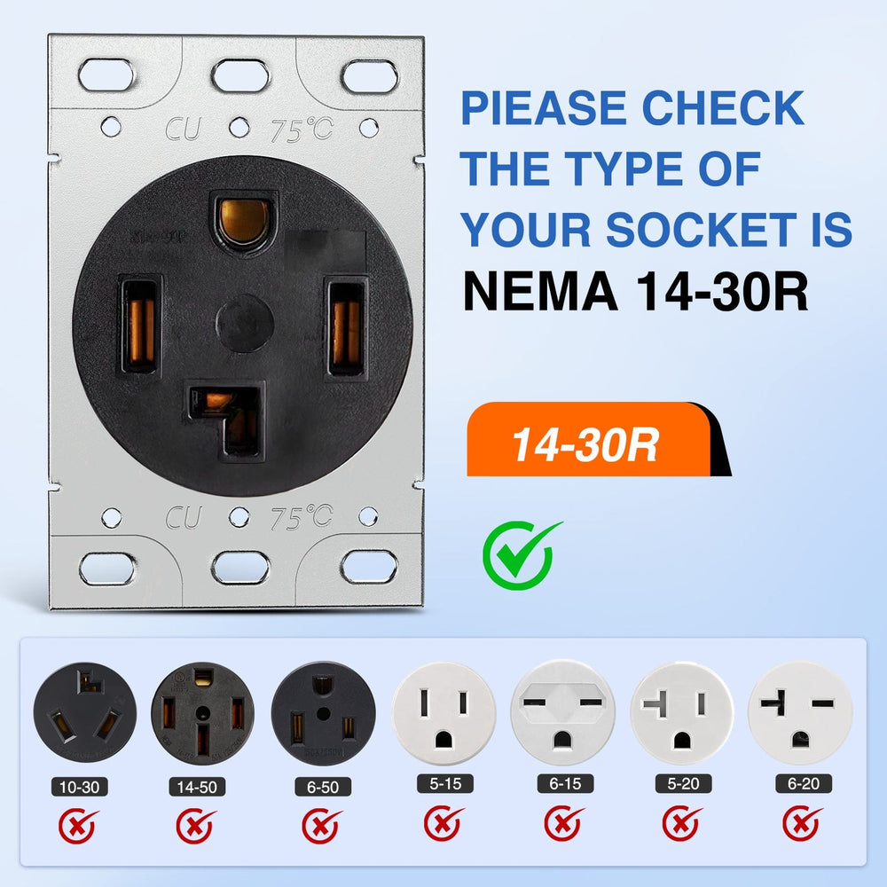 RV Parts 15FT EV Dryer Extension Cord 4 Prong 30 Amp NEMA 14-30P 14-30R Old Cable Heavy Duty 10 Gauge Pure Copper Wire UL Listed 125/250V for Level 2 Using