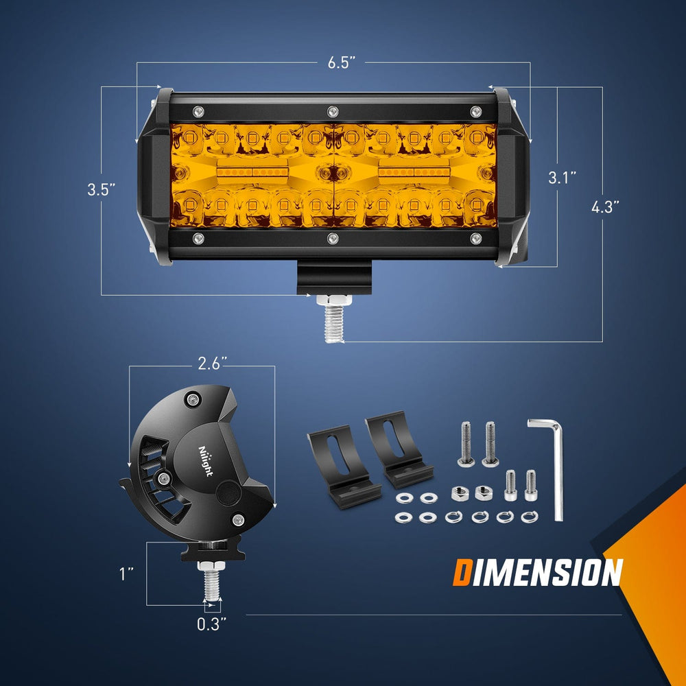 LED Light Bar 2PCS 6.5Inch Amber 120W Led Light Bar with 16AWG 5Pin Rocker Switch Wiring Harness Kit 2 Leads