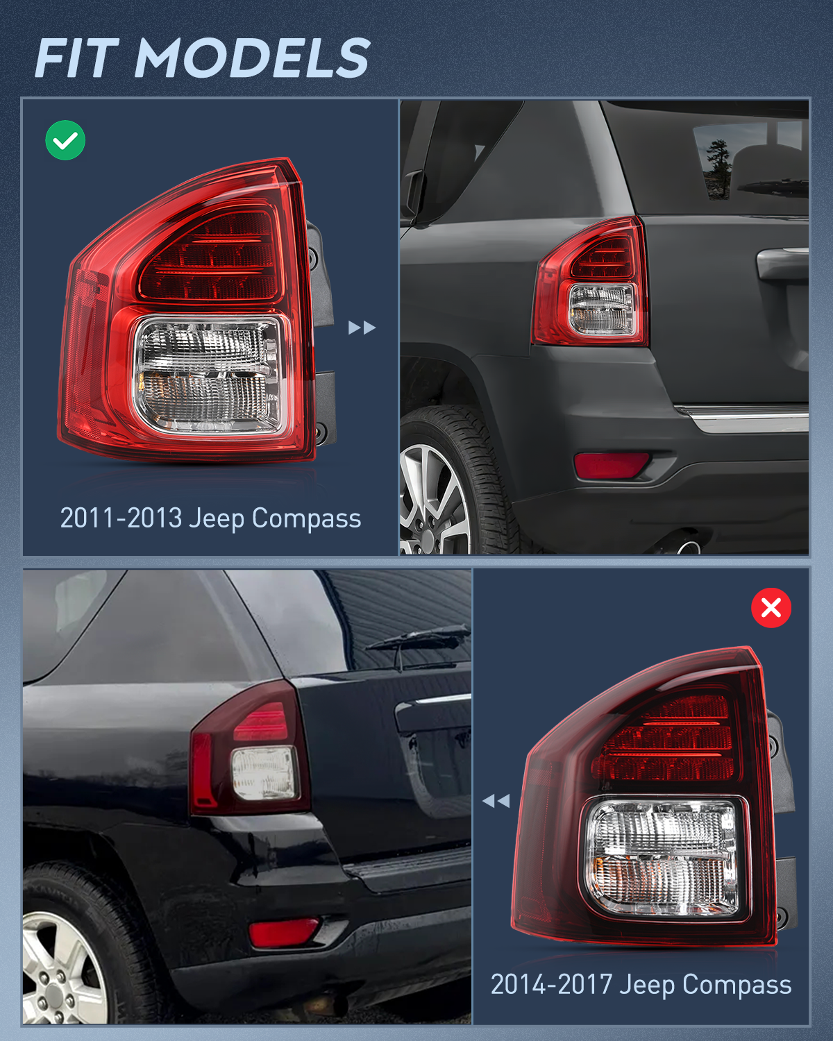 Nilight Taillight Assembly Compatible with 2011 2012 2013 Jeep Compass Tail Light OE Style Rear Lamp Replacement Driver Side w/Bulbs