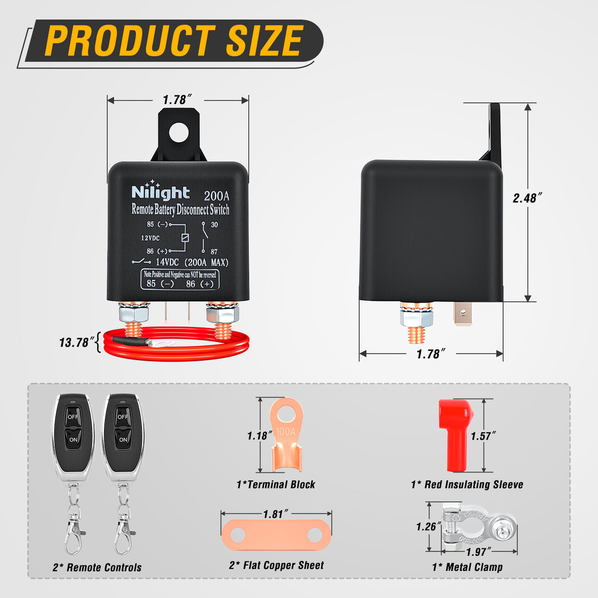 Remote Battery Disconnect Switch 12V 200A Car Anti-Theft Kill Switches Upgrade Prevent Power Drain with Wireless Remote Control Relay Fobs for Auto Truck RV Boat