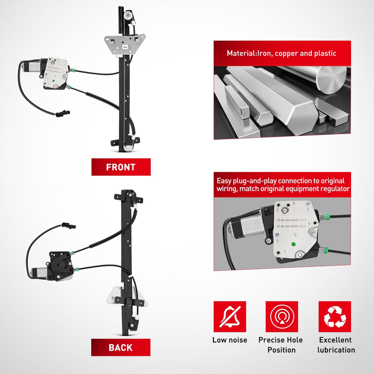 Window Regulator 741-649 Power Window Regulator and Motor Front Driver Side Compatible with Dodge Dakota 2000 2001 2002 2003 2004,Dodge Durango 1998 1999 2000 2001 2002 2003,Front Left Side