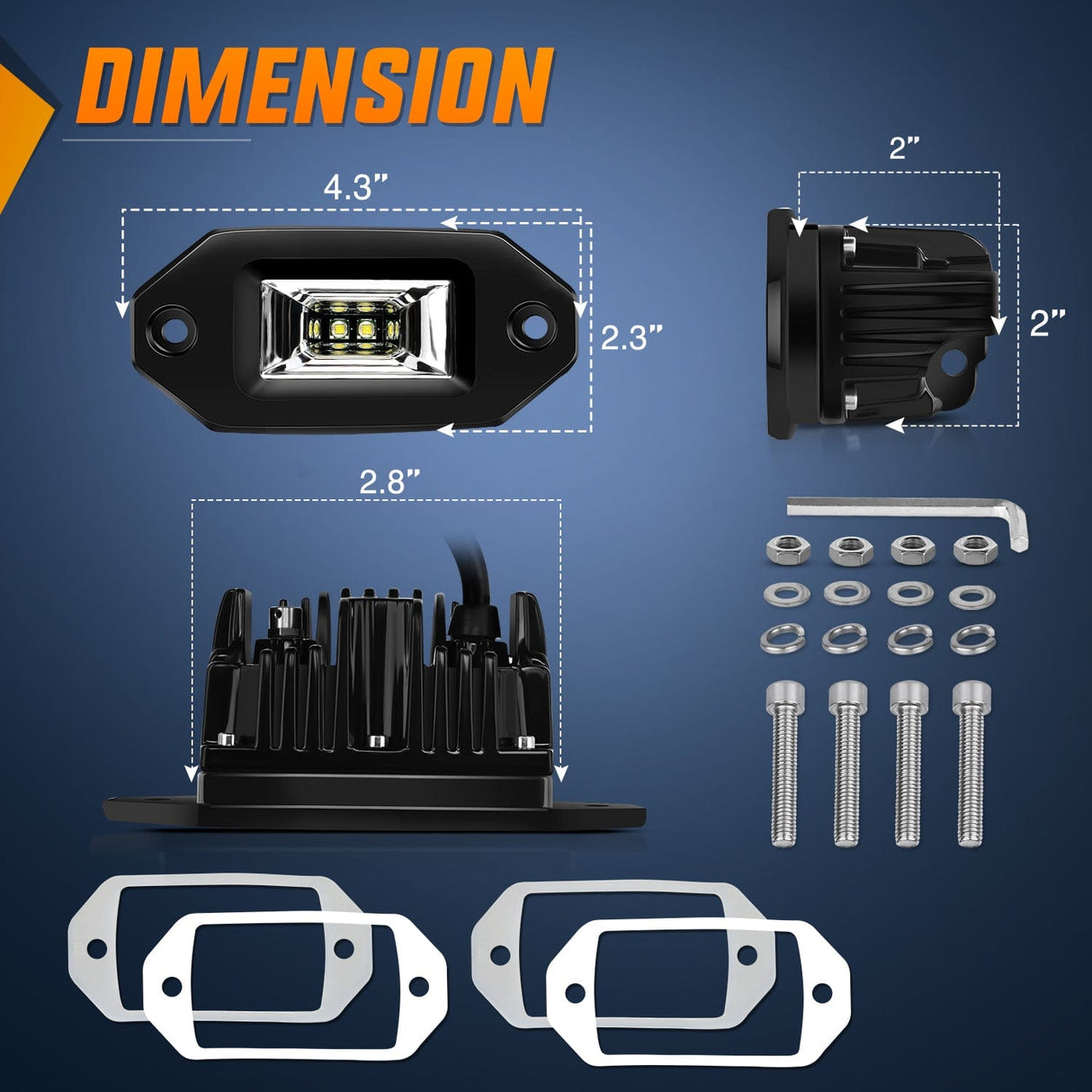 LED Work Light 4.5Inch 20W Flush Mount Flood LED Work Light (Pair)