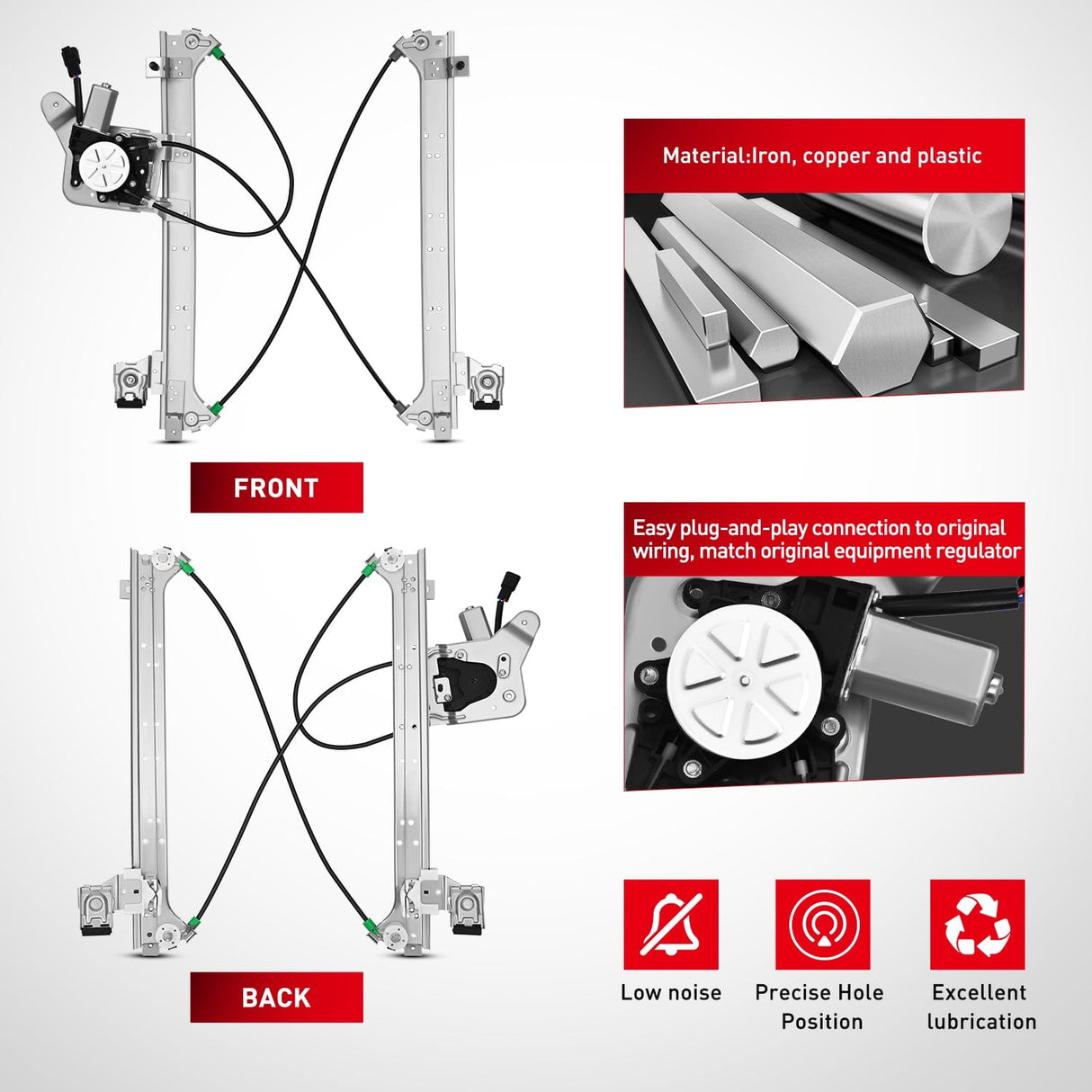 Window Regulator 741-578 Window Regulator and Motor Rear Driver Side,Compatible with Cadillac Escalade/Chevy Avalanche/Silverado/GMC Sierra Yukon 1500 2500 3500 2000 2001 2002 2003 2004 2005 2006 2007