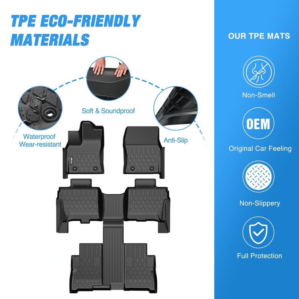 Floor Mat TPE Floor Mats for Toyota Sequoia 2023 2024 2025 All Weather Custom Fit Heavy Duty Floor Liners