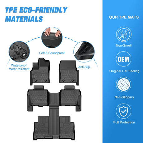 Floor Mat TPE Floor Mats for Toyota Sequoia 2023 2024 2025 All Weather Custom Fit Heavy Duty Floor Liners