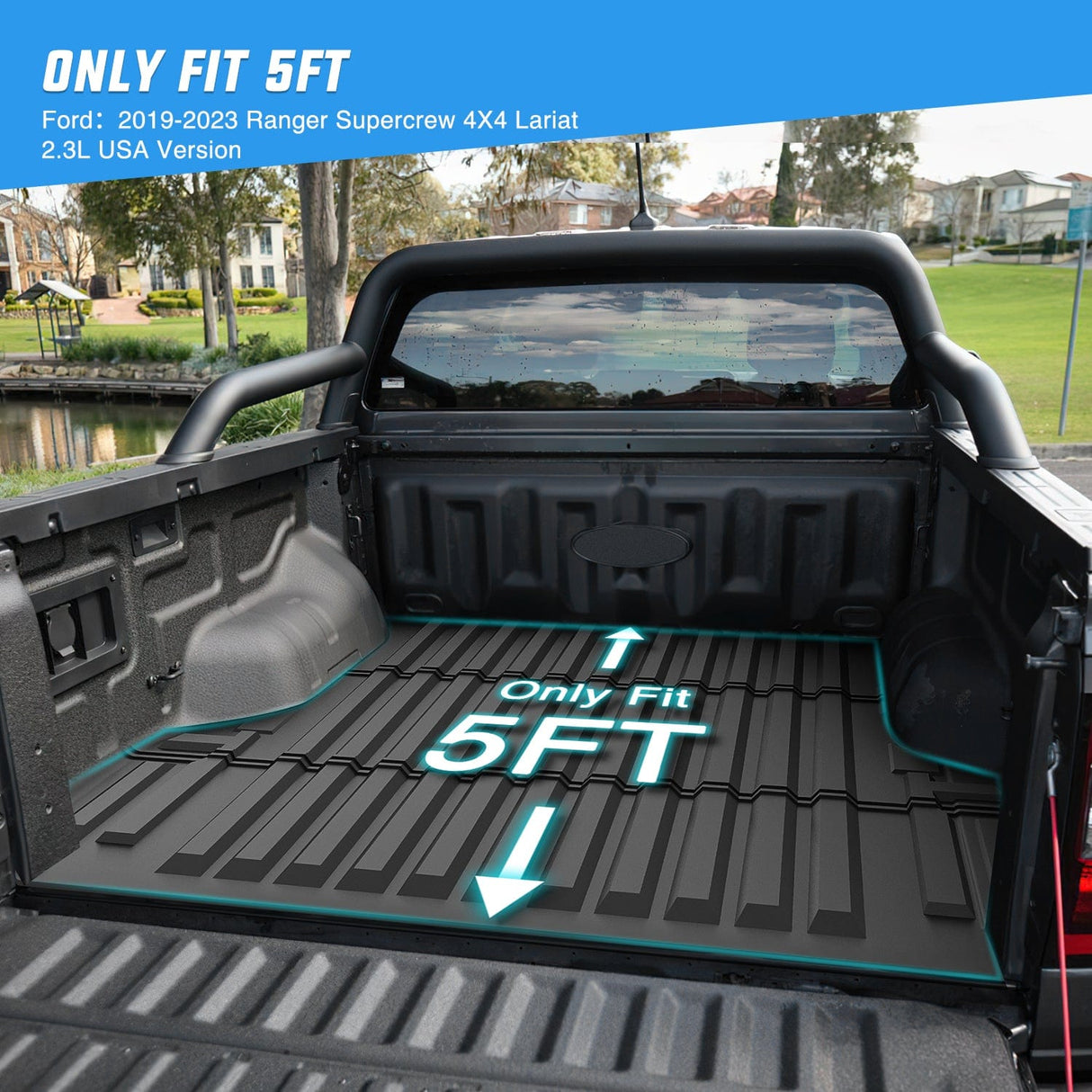Truck Bed Mat 5ft Rubber Short Bed For 2019 2020 2021 2022 2023 2024 Ford Ranger