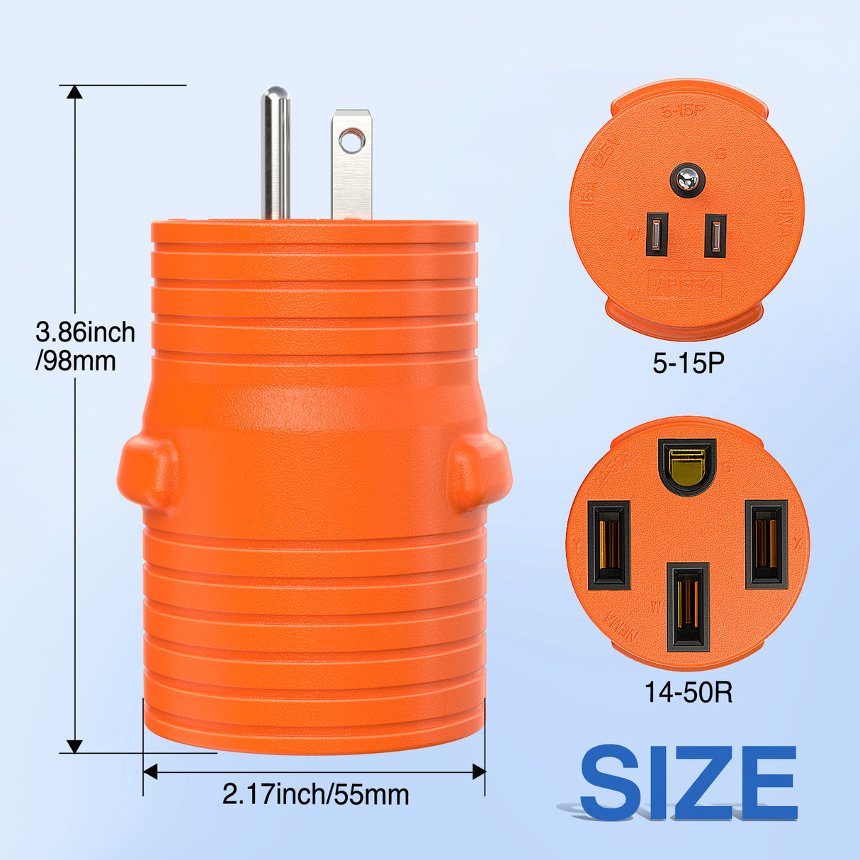 15Amp to 50Amp RV Power Adapter 125 Volt Heavy Duty RV Plug 5-15P to 14-50R 15A Male to 50A Female Receptacle for RV/EV Camper Caravan Trailer Generator