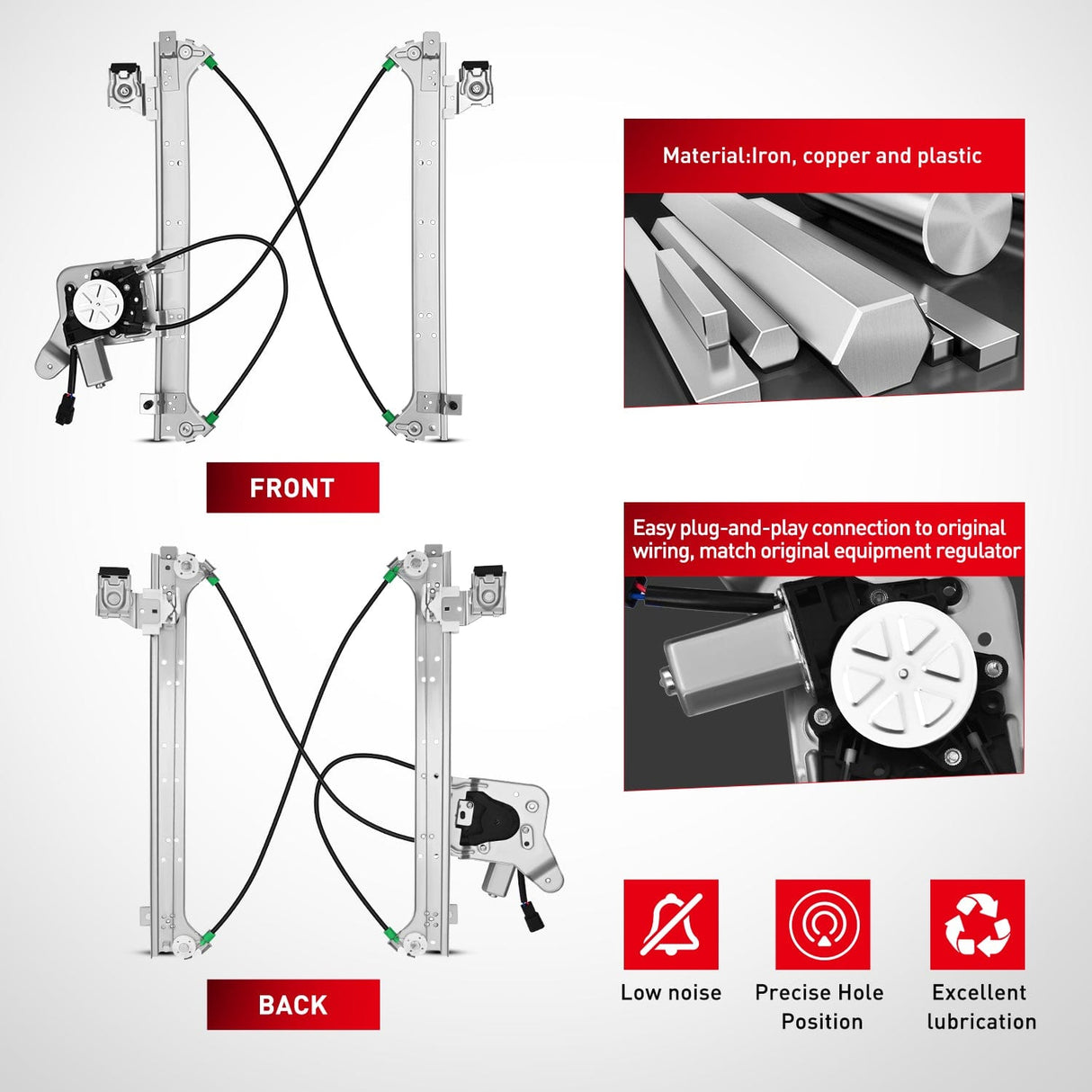 Window Regulator 741-579 Window Regulator and Motor Rear Passenger Side Compatible with Cadillac Escalade/Chevy Avalanche/Silverado/GMC Sierra Yukon 1500 2500 3500 2000 2001 2002 2003 2004 2005 2006 2007