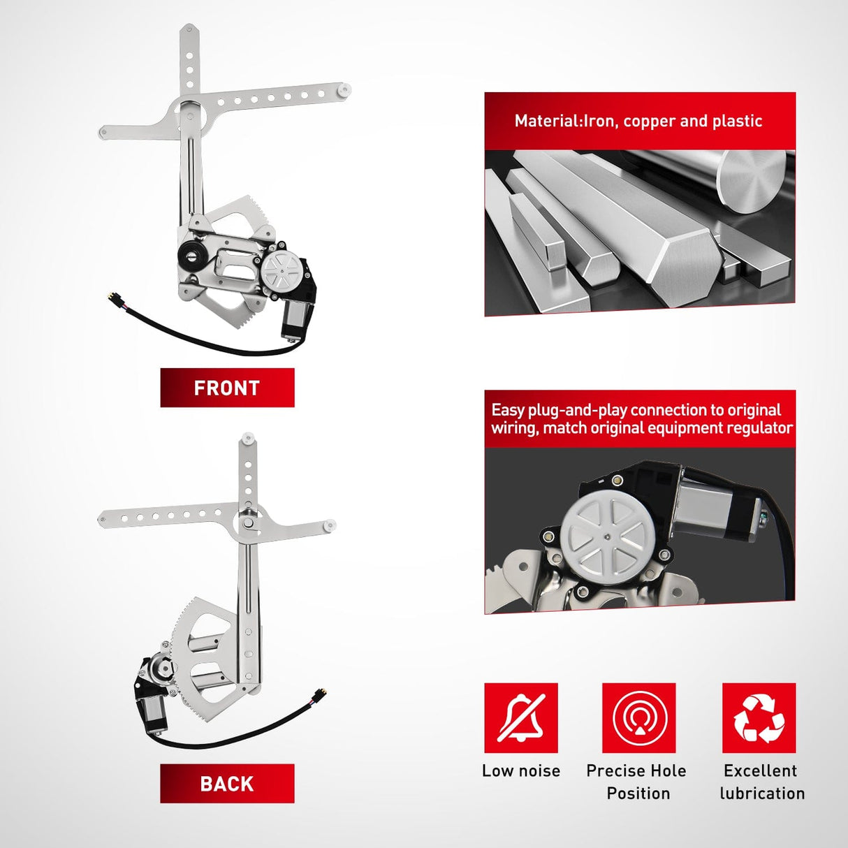 Window Regulator 741-654 Window Regulator/Motor Front Passenger Side Compatible with 1988-2002 Chevrolet Blazer C1500 C2500 C3500 K1500 K2500 K3500 Tahoe GMC Yukon 1996 1997 1998 1999 2000 2001 2002