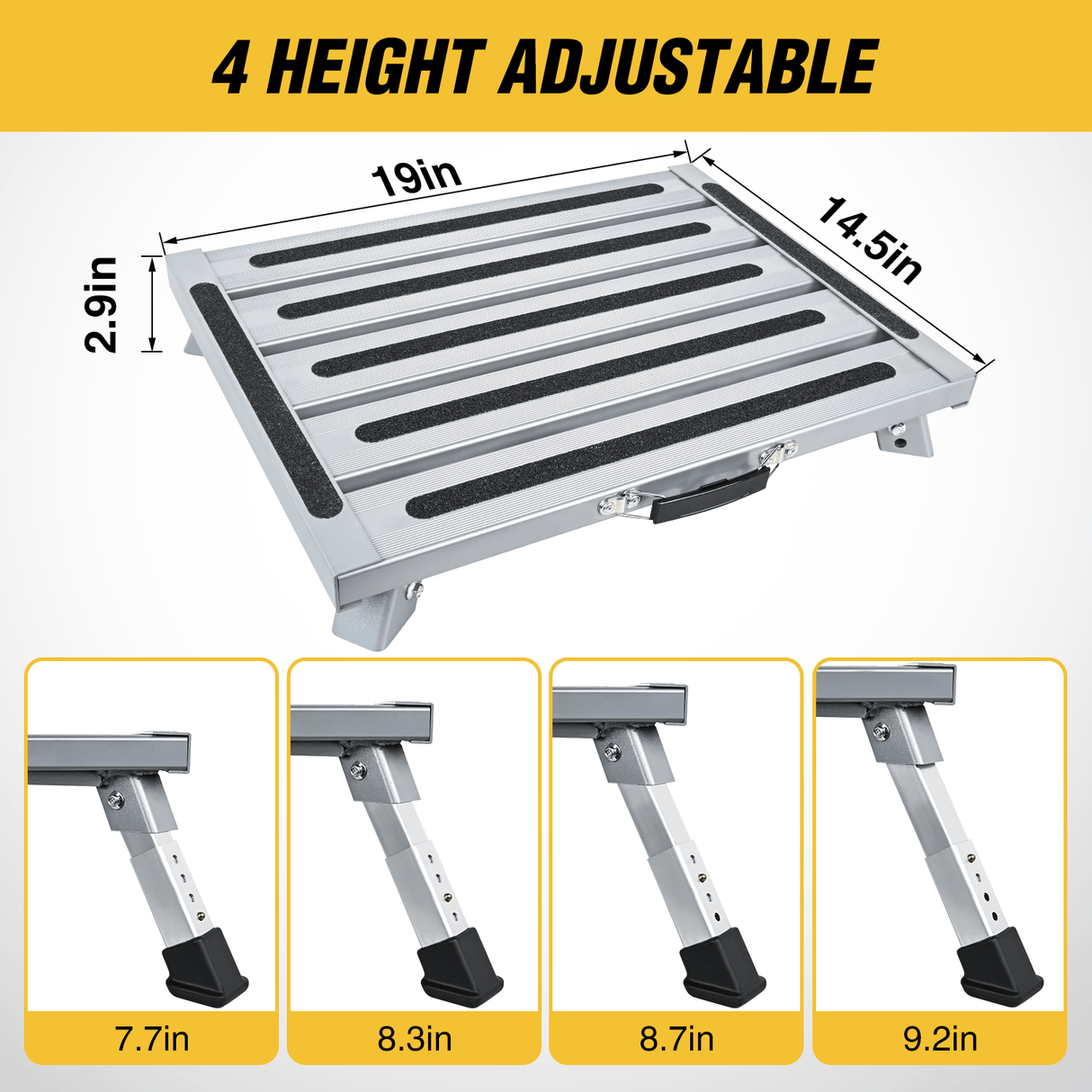 RV Parts RV Step Stool Aluminum Folding Platform Steps 19x14.5 RV Steps 4 Levels Adjustable Step Stool with Anti-Slip Surface Rubber Feet Handle