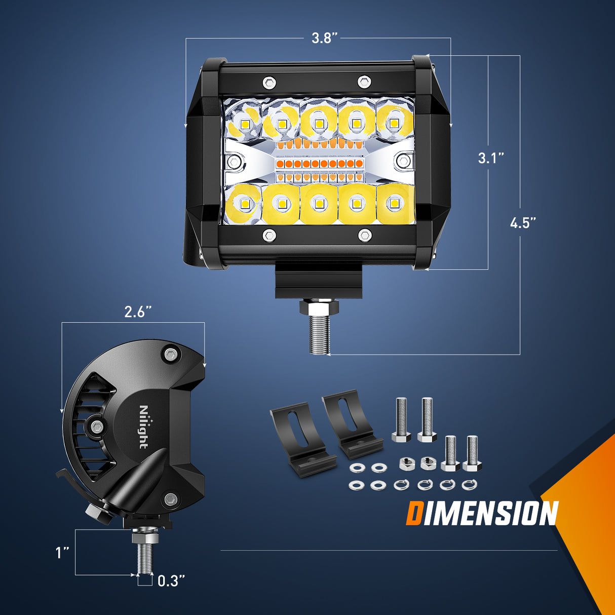 Nilight 4Inch Off-Road LED Light Bar, 2PCS 60W 3 Lighting Modes (White/Amber/White&Amber) Driving Fog Light Spot Flood Lights with 18AWG Wiring Harness for Truck Car ATV SUV Jeep Boat