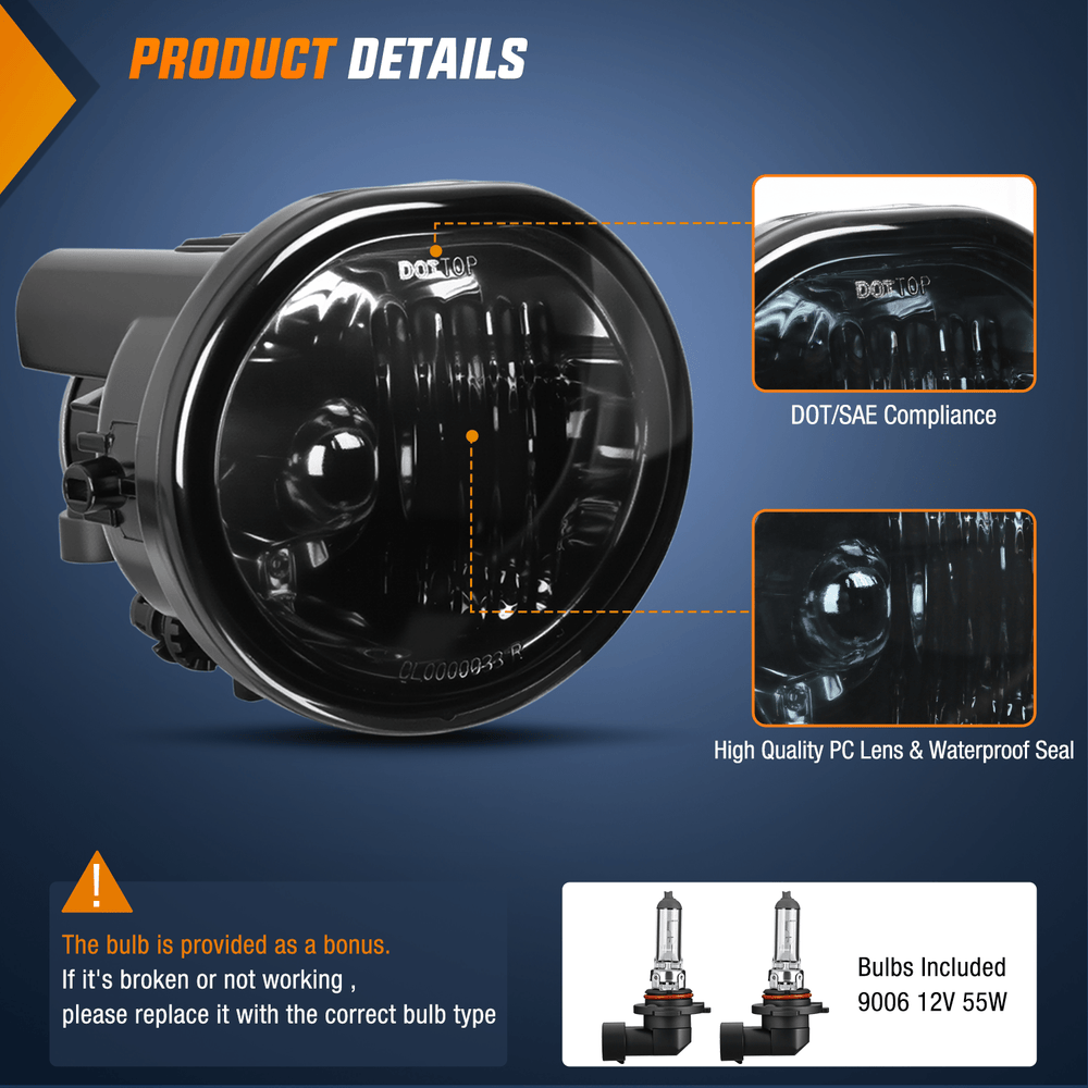 Fog Light Assembly Fog Lights Assembly Compatible with 2003 2004 2005 2006 2007 2008 Toyota Matrix 2003-2008 Pontiac Vibe 2004-2010 Scion TC Smoke Lens w/9006 12V 55W