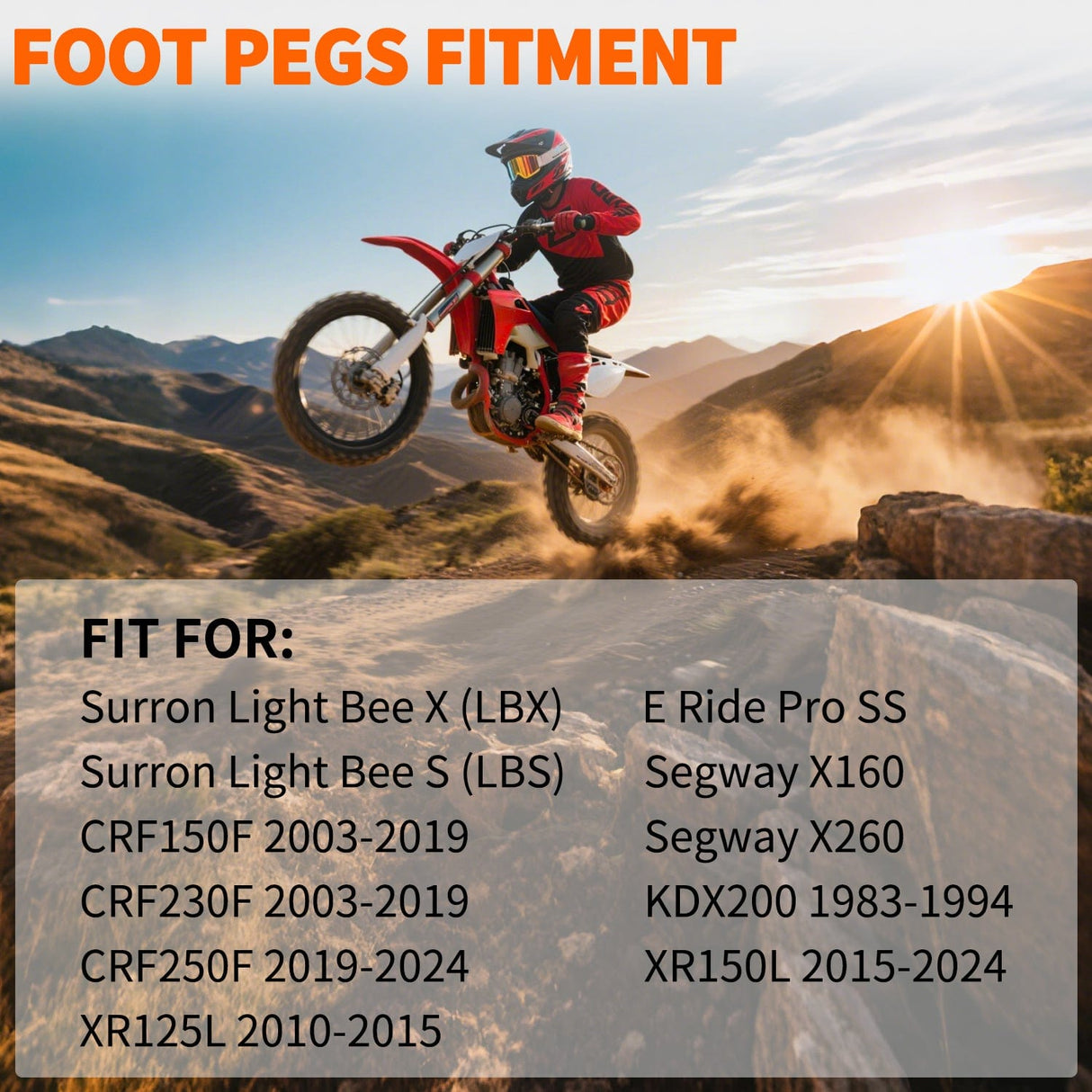Motorcycle Foot Pegs Motorcycle Foot Pegs Dirt Bike Footpegs Fit for Surron Light Bee X/S E Ride Pro SS CRF150F CRF230F CRF250F X160 X260 KDX200 XR125L XR150L Heavy Duty CNC Foot Rests Pegs Pedal w Springs, Black