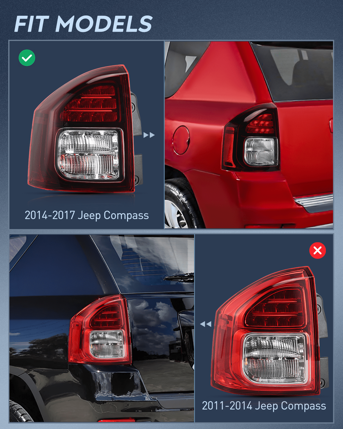 Taillight Assembly Taillight Assembly Compatible with 2014 2015 2016 2017 Jeep Compass Tail Light OE Style Rear Lamp Replacement Driver Side w/Bulbs