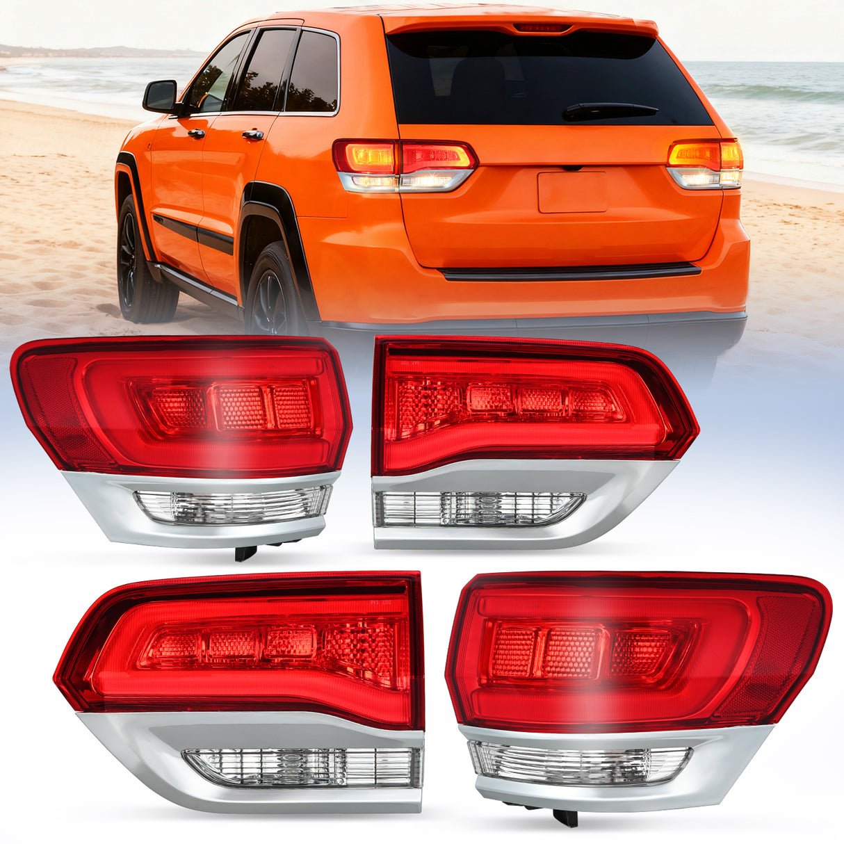 Taillight Assembly Compatible with 2014 2015 2016 2017 2018 2019 2020 Jeep Grand Cherokee Laredo/Limited/Overland/Summit Tail Lights Driver and Passenger Side w/Bulbs 4 PCS