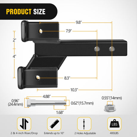 Trailer Hitch 2 Inch Trailer Dual Hitch Receiver with 2 & 4Inch Rise or Drop