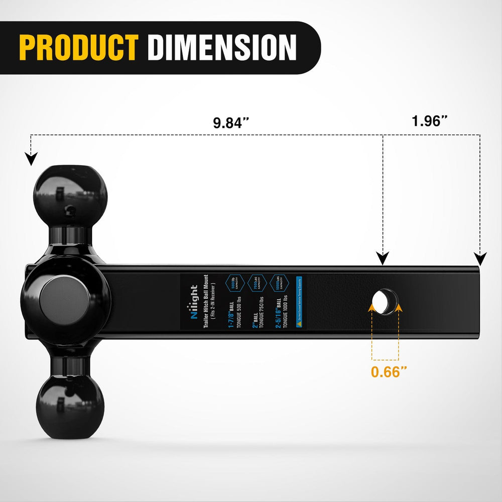 Trailer Hitch Trailer Hitch Ball Mount, 1-7/8 Inch, 2 Inch, 2-5/16 Inch Balls, Fits 2 Inch Square Receiver, 10,000 lbs