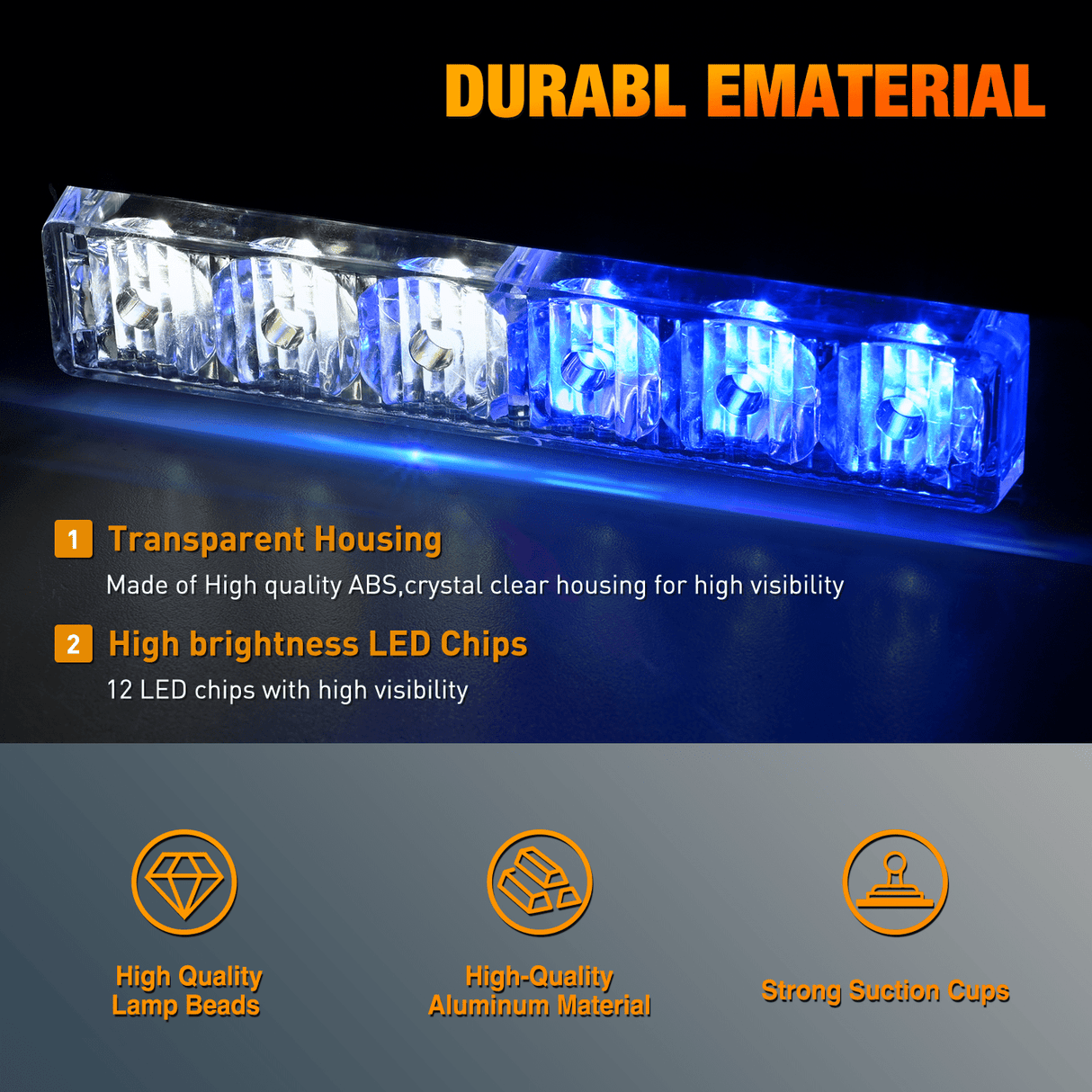 Led Strobe Light 12LED Emergency Strobe Traffic Advisor Light Bar 2 in 1 Blue White Dash Warning Safety Flashing Lights Front/Rear Windshield Construction Lights for Trucks Cars Plow Police Vehicles