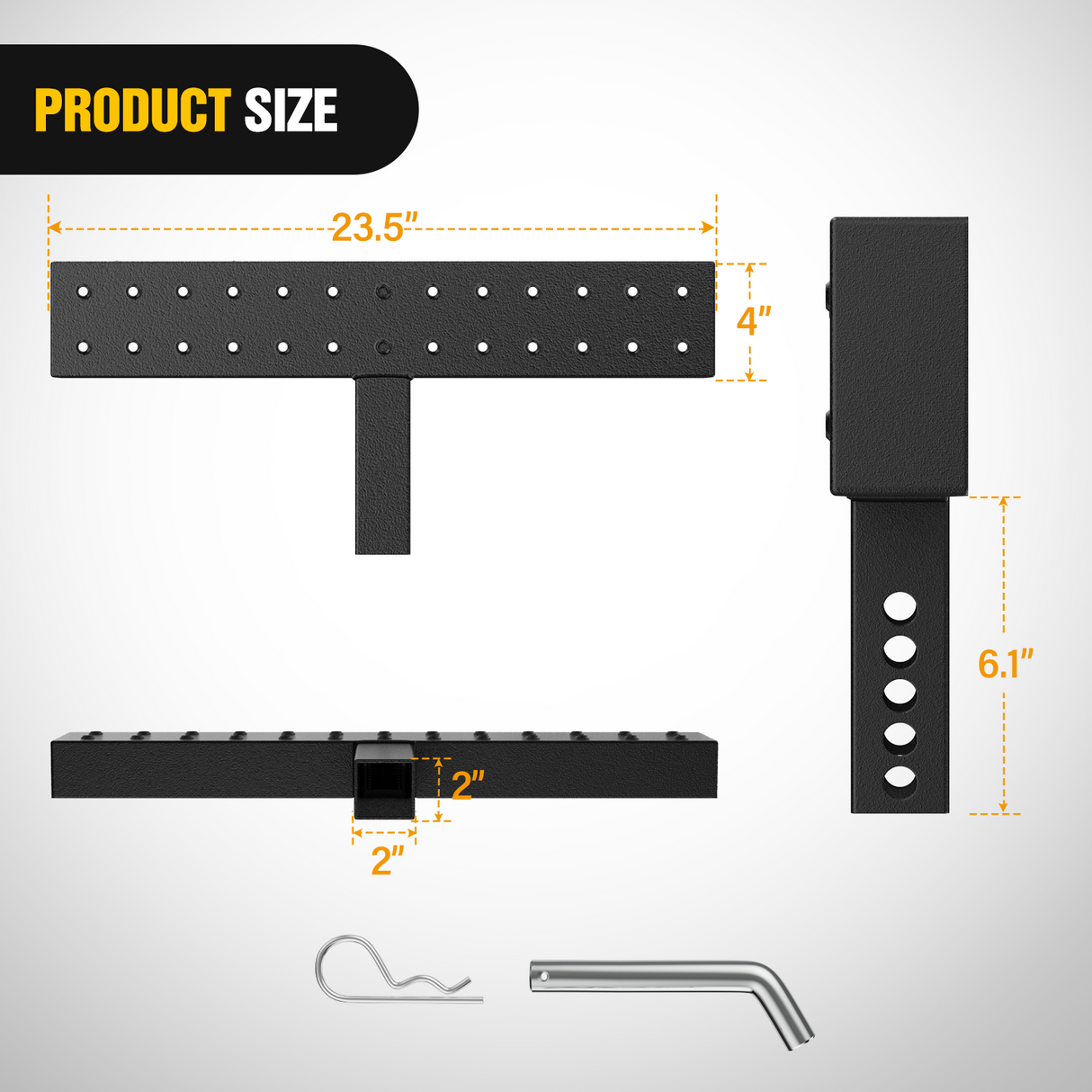 Running Board Hitch Step with 2Inch Hitch Receiver Rear Bumper Guard Protector 23.5 Inch with 5/8Inch Hitch Pin Clip Upgraded Textured Black Anti Slip Hitch Step Bar for Pickup Truck Car SUV