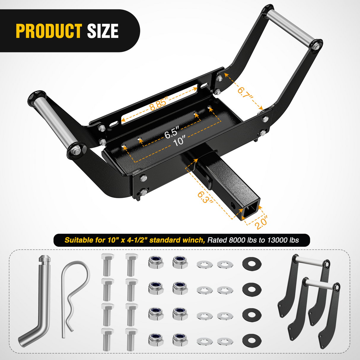 Nilight Winch Cradle Universal Mount Plate 10 x 4 1/2Inch Winch Bracket Winch Mounting 2 Inch Receiver Hitch 8000-13,000 Lb Capacity Recovery Winches Foldable
