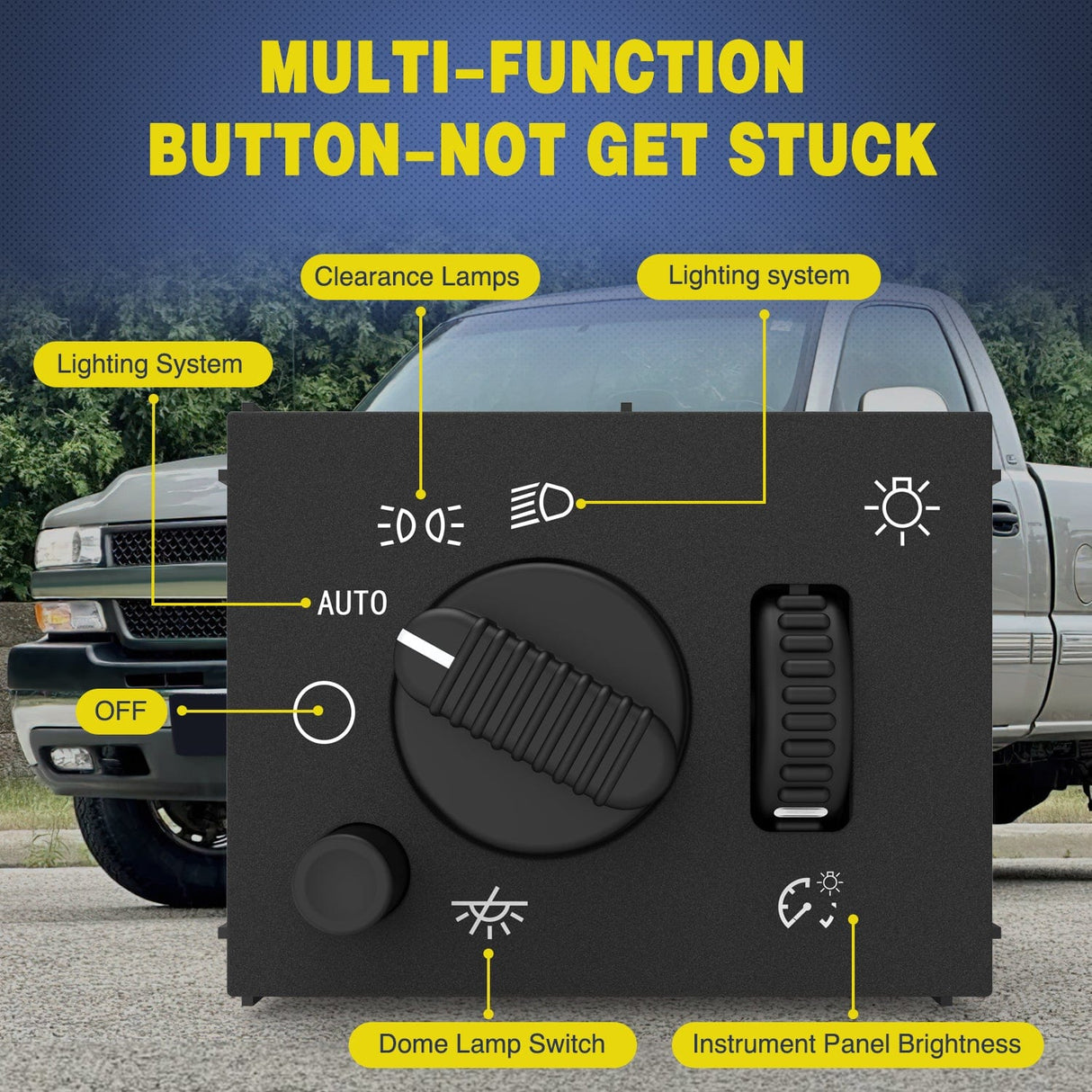 switch panel Headlight Dimmer Switch with Warm White LED Light Compatible with 2003-2007 Chevy Silverado 1500 2500 3500 2003-2006 GMC Sierra 1500 2500 Cadillac Escalade